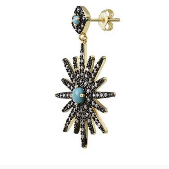 Nordstrom Adornia Starburst Earrings with Turqouise & Swarovsky Crystals 92.5 - Picture 6 of 6